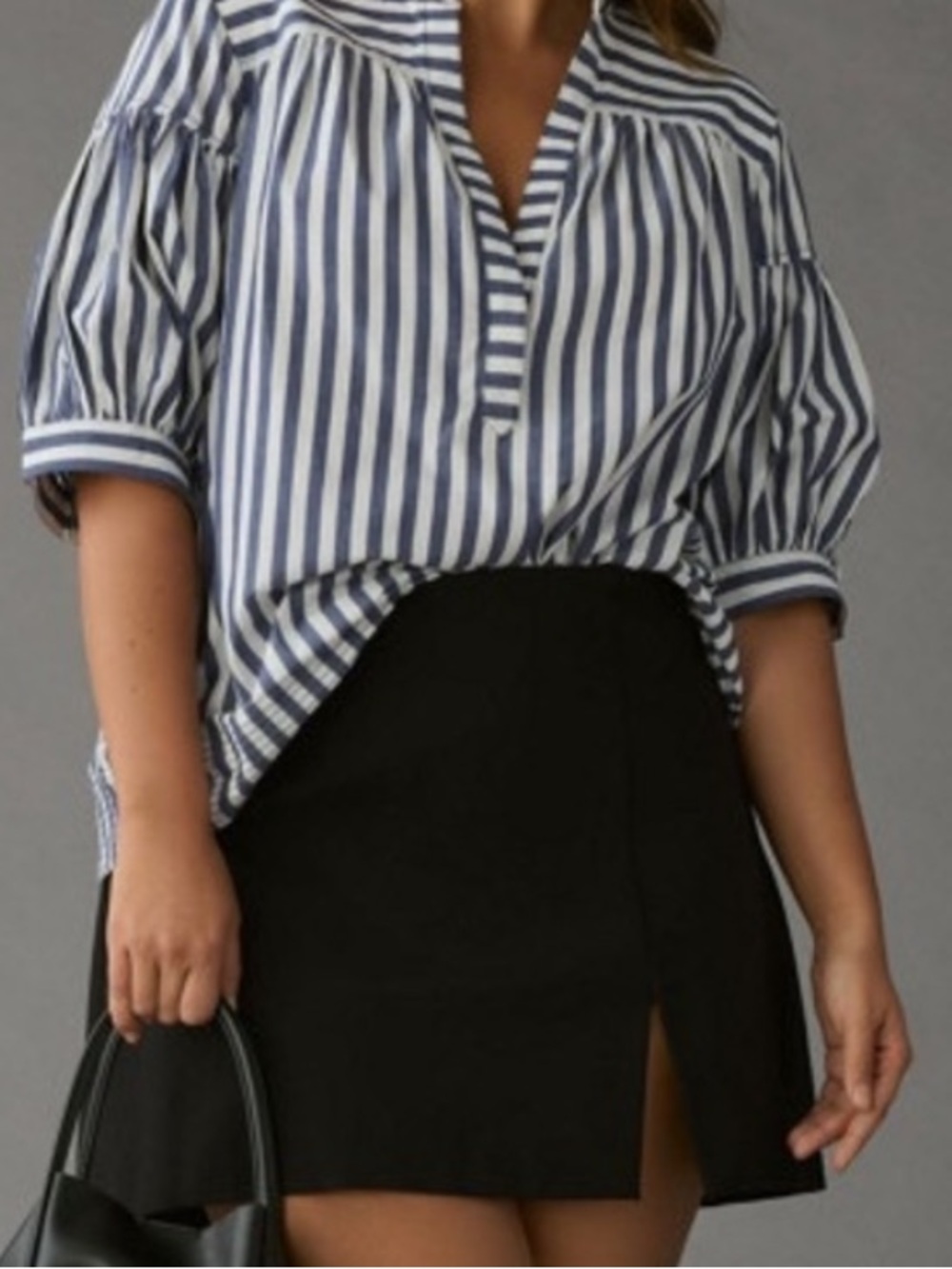 Anthropologie Darcy Navy and White Striped Puff-Sleeve Popover Blouse 2X